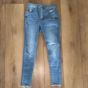 Express Light Blue High-Rise Skinny Jeans with Button Fly